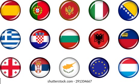 Europe Flag Icons 2. Set of vector graphic glossy icons representing fifteen states in Europe.