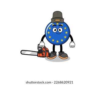 europe flag illustration cartoon as a lumberjack , character design