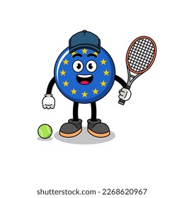 europe flag illustration as a tennis player , character design