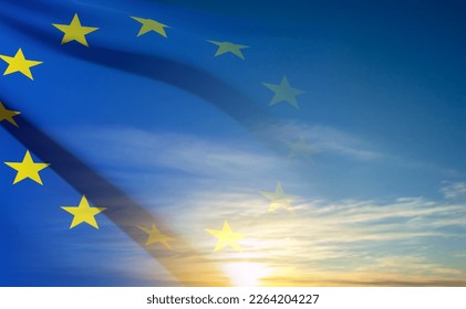 Bandera europea sobre el fondo del cielo. Vector EPS10