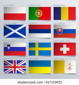 Europe Flag Ribbon Set : Vector Illustration