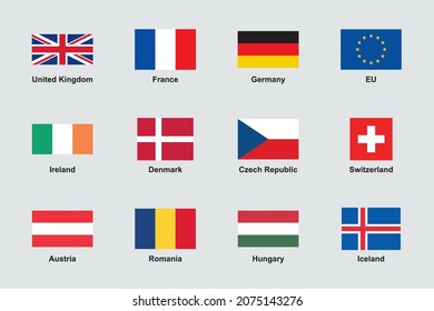Europe Flags Official Proportions Flat Vector Set 1
