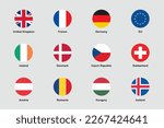 Europe Flags Round Flat Circle Icons Vector Set 1