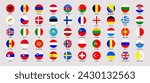 Europe flags vector illustration. European countries rounded national icons. EU official flags set with state name. UK, Germany, France, Italy, Ukraine rounded badges. Isolated circle geometric shape