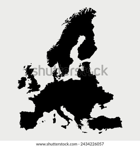 Europe flat style map. Black Europe continent map on white background for presentations, poster, infographics.