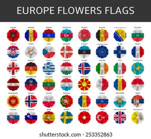 europe flowers flags vector