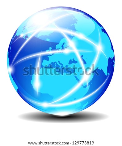 Europe Global Communication Planet Data across the world with light lines Cable - Elements of this image furnished by NASA - The map was traced manually using the pen tool for maximum detail