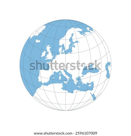Europe globe map. World globe map isolated on white background. Europe globe icon. Vector illustration.