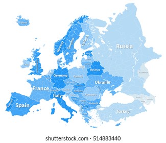 Europe high detailed political map with administrative divisions borders