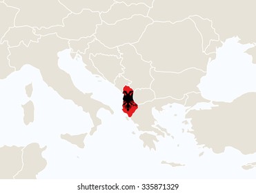 Europe with highlighted Albania map. Vector Illustration.
