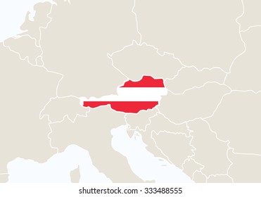 Europe with highlighted Austria map. Vector Illustration.
