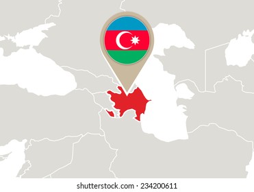 Europe with highlighted Azerbaijan map and flag