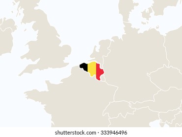 Europe with highlighted Belgium map. Vector Illustration.
