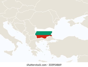 Europe with highlighted Bulgaria map. Vector Illustration.
