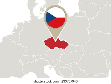 Europe with highlighted Czech Republic map and flag