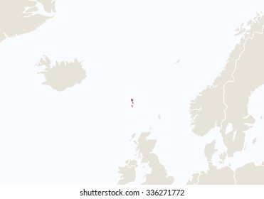 Europe with highlighted Faroe Islands map. Vector Illustration.
