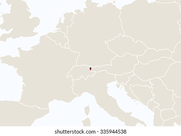 Europe Highlighted Liechtenstein Map Vector Illustration Stock Vector ...