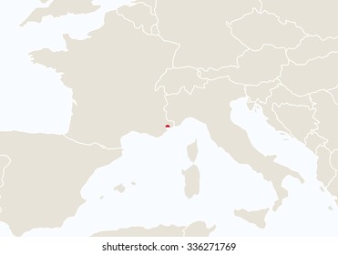 Europe with highlighted Monaco map. Vector Illustration.

