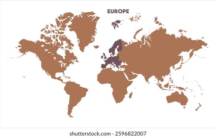 Europe highlighted on world map-07, Map of Europe, highlighted on the world map, Europe on the world map, Satellite view, Europe location on the globe.