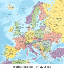 Europe - Highly Detailed Colored Vector Map of the Europe. Ideally for the Print Posters