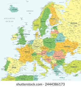 Europe - Highly Detailed Colored Vector Map of the Europe. Ideally for the Print Posters