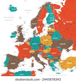 Europe - Highly Detailed Colored Vector Map of the Europe. Ideally for the Print Posters