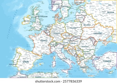 Europe - Highly Detailed Colored Vector Map of the Europe. Ideally for the Print Posters