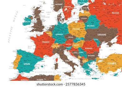 Europe - Highly Detailed Colored Vector Map of the Europe. Ideally for the Print Posters