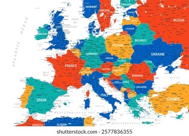 Europe - Highly Detailed Colored Vector Map of the Europe. Ideally for the Print Posters