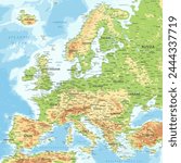 Europe - Highly Detailed Topographic Relief Vector Map of the Europe. Ideally for the Print Posters