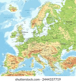 Europe - Highly Detailed Topographic Relief Vector Map of the Europe. Ideally for the Print Posters