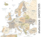 Europe - Highly Detailed Vector Map of the Europe. Ideally for the Print Posters. Pastel Warm Colors. Retro Style