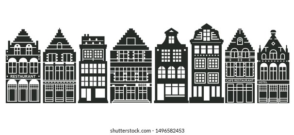 Europe house or apartments set. Cute architecture in Netherlands. Vector illustration