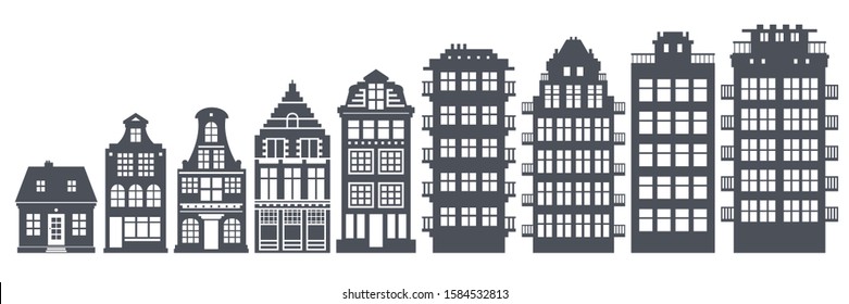 Europe house or apartments set. Cute architecture in Netherlands. Vector illustration