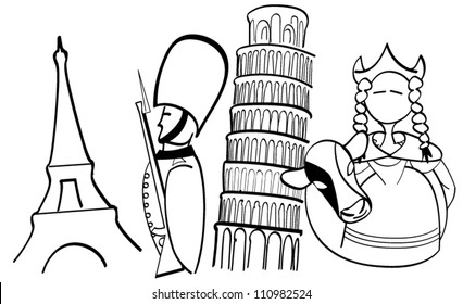 Europe icon drawings outline