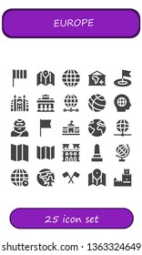 europe icon set. 25 filled europe icons.  Simple modern icons about  - Flag, Map, Earth globe, Monaco, Brandenburg gate, World, Global, Troglodyte, Berlin, Earth, Notre dame, Monument