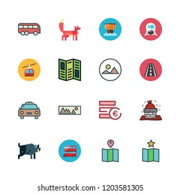 europe icon set. vector set about map, cable car cabin, chimney and road map icons set.