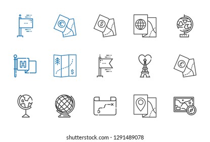 europe icons set. Collection of europe with map, earth globe, eiffel tower, flags, flag, globe. Editable and scalable europe icons.
