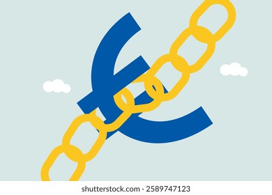 Europe investment risk, Euro currency exchange or EU economic and banking concept, Euro currency symbol hold chain together with pressure and stressed.