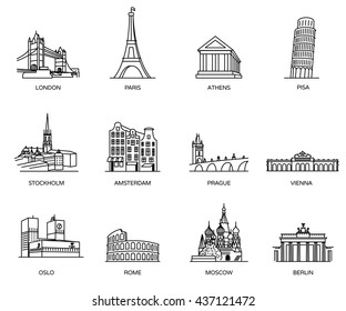 Europe Landmarks And Favorite Travel Places Icons.