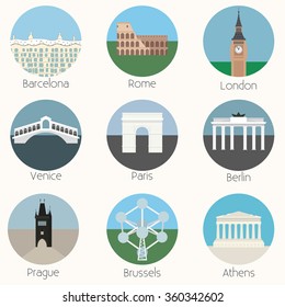 Europe Landmarks Icons Set - Vector EPS10