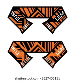 Europe league football international team tournament competition two fan orange striped lines vector scarves with black contour on white background