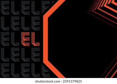 Europe league football team competition empty graphic rectangular template for club logo. Grey and orange letters with striped lines on black background.