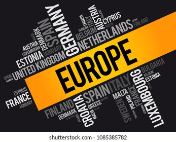 Europe List Cities Word Cloud Collage Stock Vector (Royalty Free ...