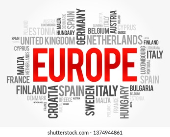 Europe List of cities word cloud collage, travel concept background