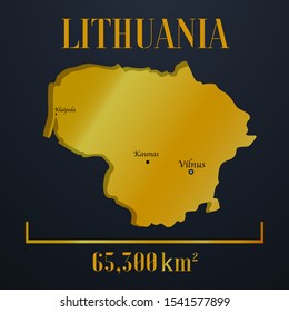 Europe Lithuania golden 3d solid country outline silhouette, realistic piece of world map template, for infographic, vector illustration, isolated object, background. From countries set