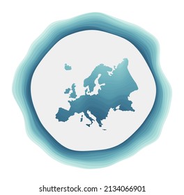 Europe logo. Badge of the continent. Layered circular sign around Europe border shape. Artistic vector illustration.