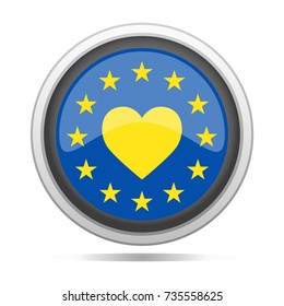 Europe Love Flag Button Round Vector Art Design Solidarity Refugees War