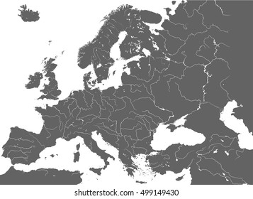 Europe main rivers high detailed vector map