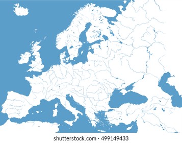 Europe main rivers high detailed vector map